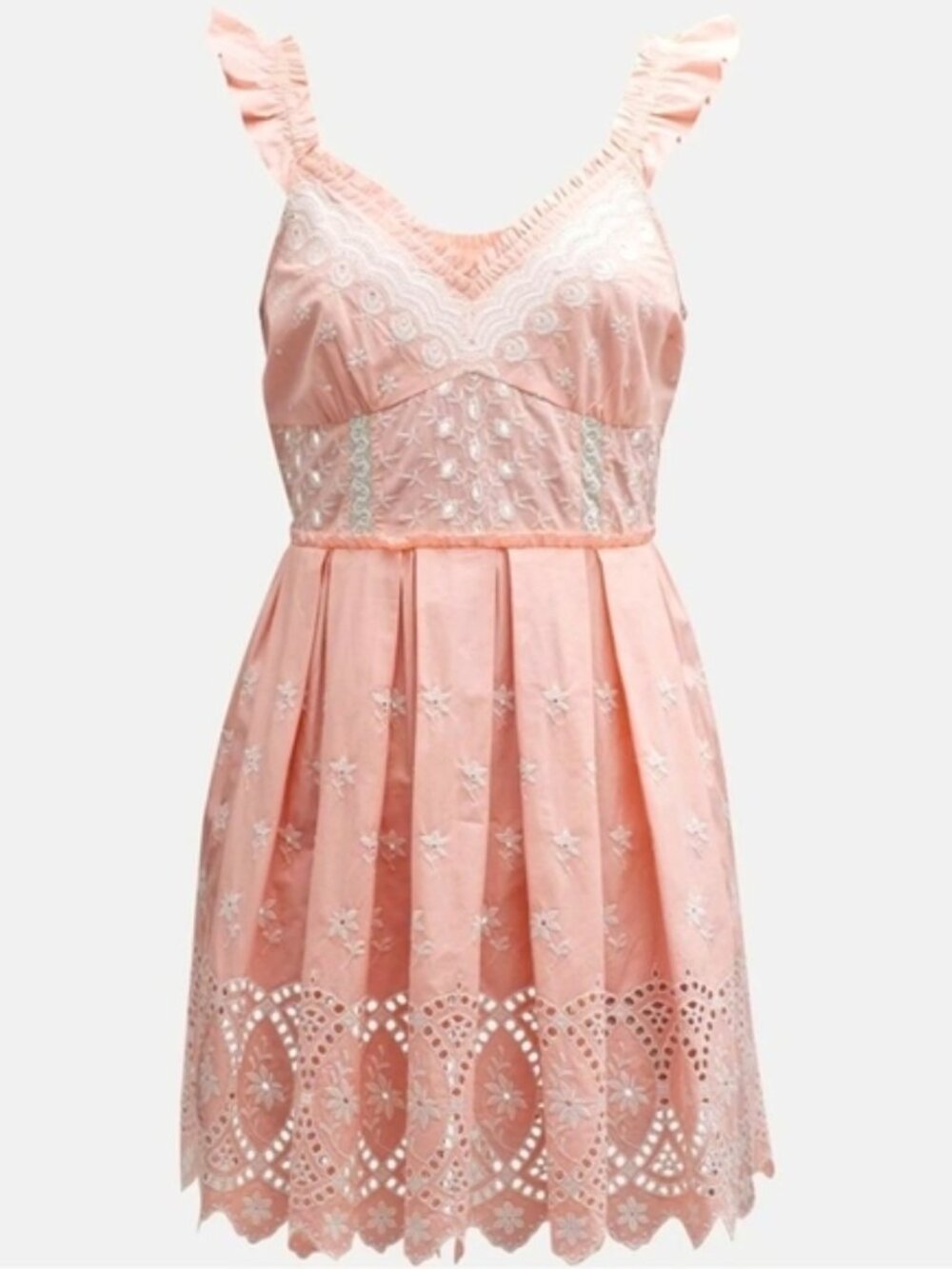LoveShackFancy Pink Eyelet Mini Dress Size 6  Sleeveless Pleated Boho NWT - Picture 4 of 14